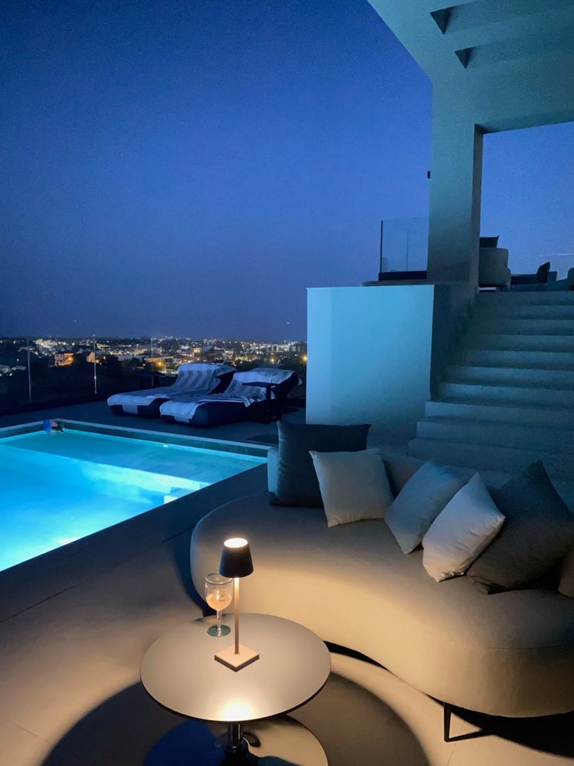 Pool and terrace at twilight